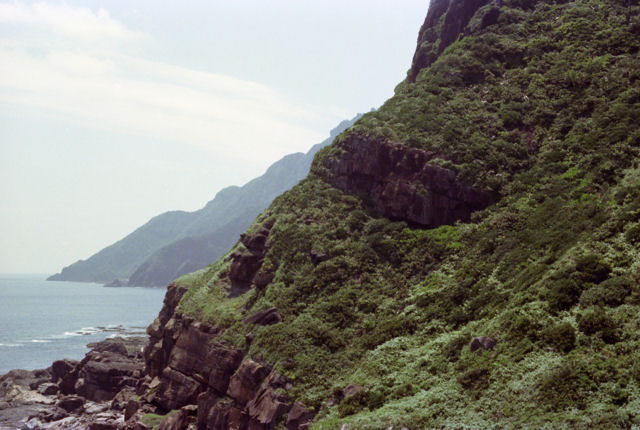 急崖の連続する魚釣島南側